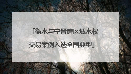 衡水与宁晋跨区域水权交易案例入选全国典型